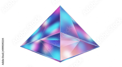 Pyramid shape displays a vibrant iridescent surface with reflective light gradients.