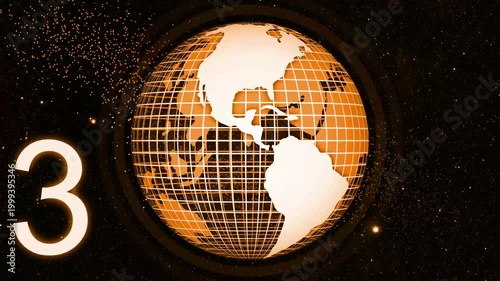Vintage globe countdown with number one animation background