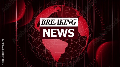 Breaking news globe banner animated background, Global breaking news concept globe with grid lines background animation