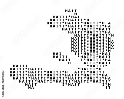 Foto Typographic Map of Haiti with a pattern of capital letters only showing the engl