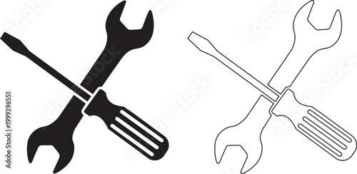 Crossed wrench and screwdriver icon set, repair tool symbol.