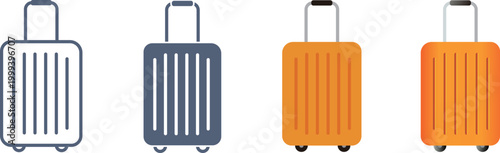 ハンドルを伸ばした正面からみたスーツケースの素材セット