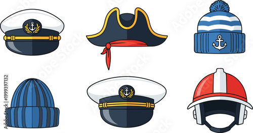 Marine and Nautical Hat Collection, Sailor Caps, Pirate Hats, Beanies, and Helmets for Seafaring and Adventure Themes