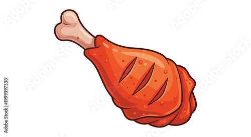 Roasted chicken drumstick has a crispy golden brown skin with score marks, suggesting a savory and well-cooked poultry dish.