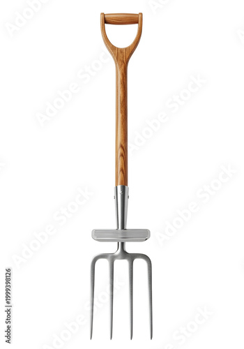 Garden Fork Tool with Metal Prongs and Wooden Handle Sturdy Design Product Mockup Transparent Background