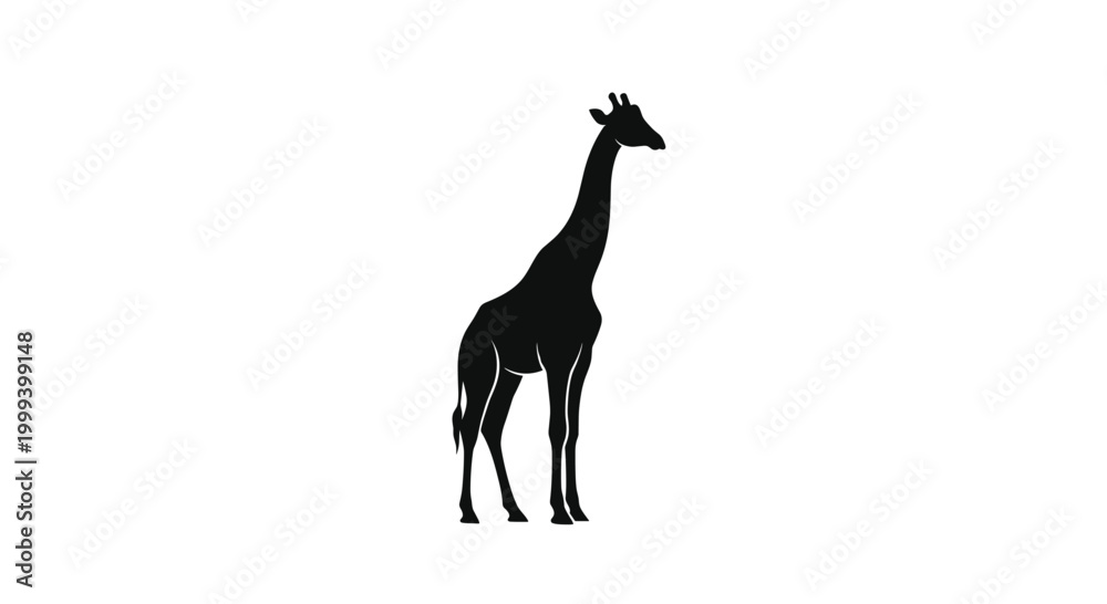 Fototapeta premium Minimalist black silhouette of a standing giraffe on white background
