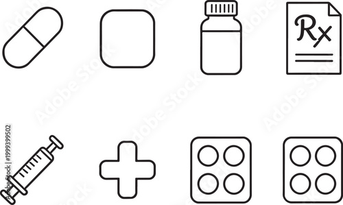 Basic medical and pharmaceutical icons as isolated element