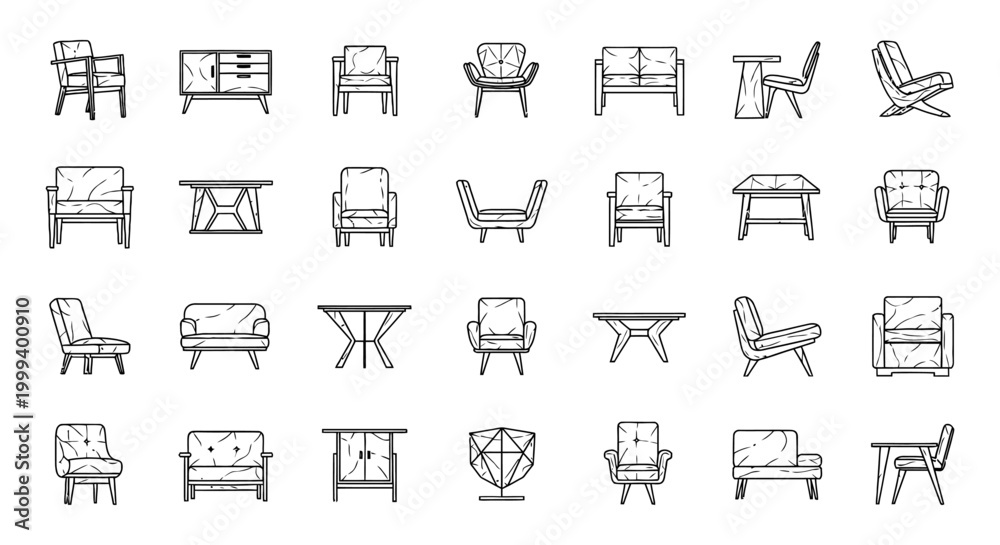 Fototapeta premium collection of modern furniture icons with chairs sofas tables and cabinets