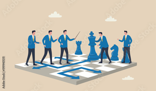Strategic planning process, business work progress achievement, journey success career development time winning team solution concept, businessman move chess king step achievement.