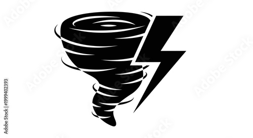 Black tornado and lightning bolt icon