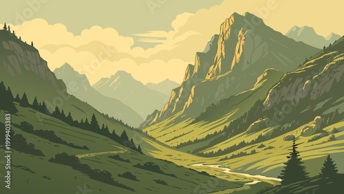 mountain landscape with mountains and clouds