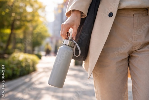 Person Holding Reusable Bottle While Walking