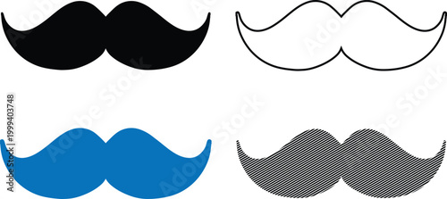 Mustache vector collection with different fill styles and outline designs.