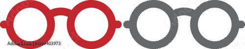 Round glasses frames in red and hatched pattern vector illustration.