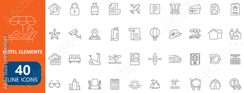 Hotel service and travel elements editable line icon set for web and app design