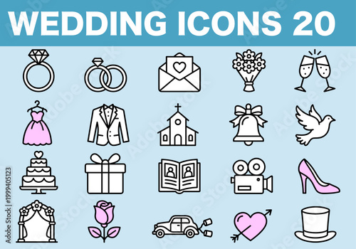 Bold Line Wedding Icon Set / Marriage and Bridal Vector Symbols