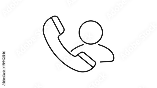 Client Call and Customer Service Support Minimalist Black Line Vector Icon on White Background Featuring Phone Handset and Person Profile with Editable Stroke for Professional Business Communication