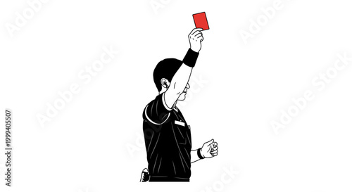 Soccer referee showing a red card to a player, indicating expulsion from the game, isolated white background