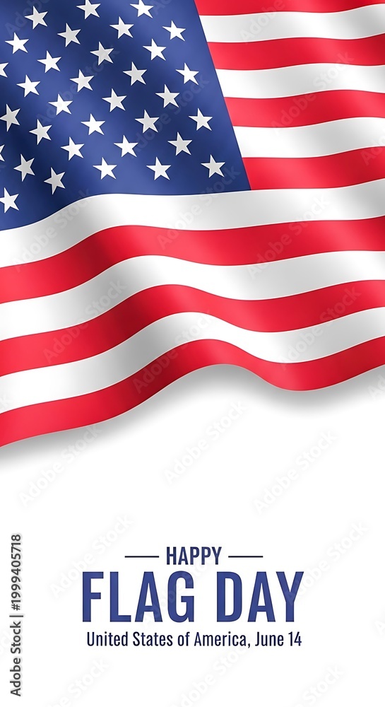 Fototapeta premium American flag waving with Happy Flag Day text for United States celebration June fourteenth