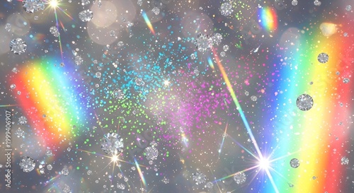 Sparkling diamonds and rainbow light effects with bokeh, abstract background