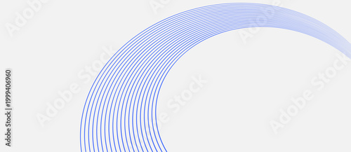 Bundle of parallel thin blue curved lines forming a large arc composition cropped at the edges on a light gray background, minimal vector art.