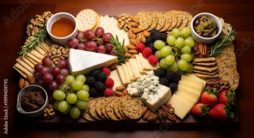 Gourmet Cheese Board Platter with Fruits, Nuts, Crackers and Dips