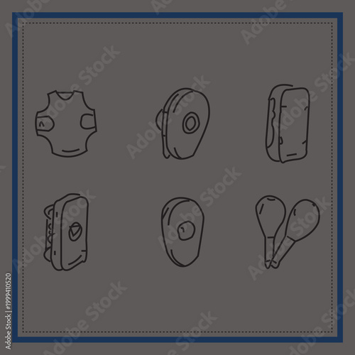Martial Arts Gear Icons Set , Boxing Gloves, Karate Belt, Punching Bag, Helmet and Training Equipment Vector Collection