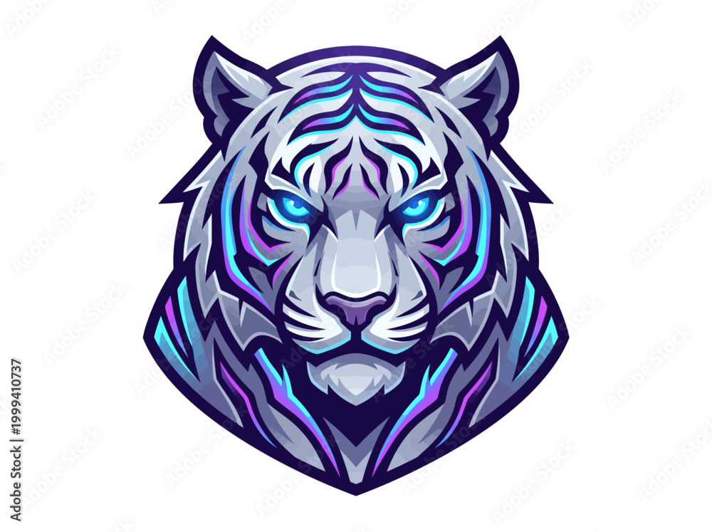 Fototapeta premium Glowing Blue White Tiger Gaming Mascot Logo Design