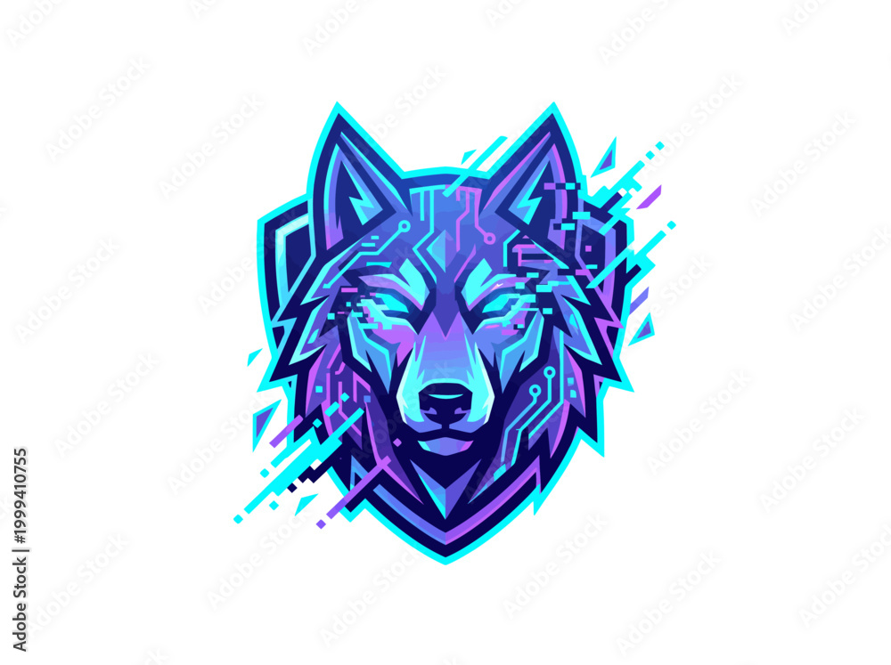 Obraz premium Vibrant purple and blue wolf head logo gaming mascot