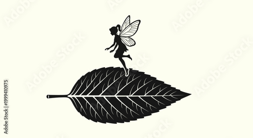 Black silhouette of a fairy standing.