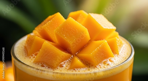 Refreshing Mango Smoothie with Fresh Mango Chunks.
