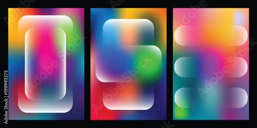 Abstract Gradient Background Set with Translucent Geometric Shapes