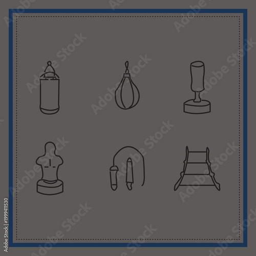 Martial Arts Gear Icons Set , Boxing Gloves, Karate Belt, Punching Bag, Helmet and Training Equipment Vector Collection