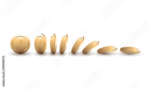 Vector gold coin set with different rotation angles