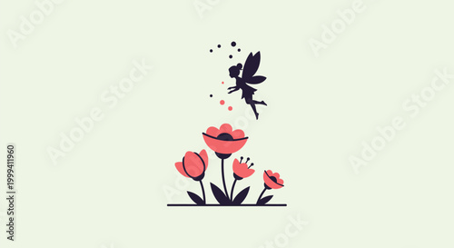 Butterfly Hovers Over Pink Flowers.