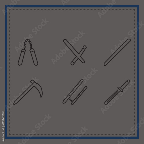 Martial Arts Gear Icons Set , Boxing Gloves, Karate Belt, Punching Bag, Helmet and Training Equipment Vector Collection