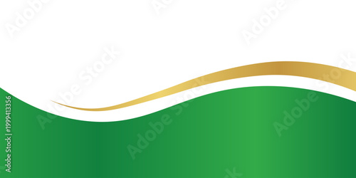 Fotografía Green And Gold Wave Abstract Background Banner With Smooth Curves For Design And
