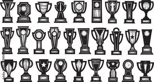 Vintage trophy collection silhouette a display of achievement and recognition