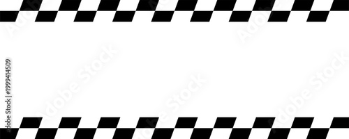 Race checkered flag pattern, seamless rally border texture, black and white finish line ribbon, car race track grid pattern - vector