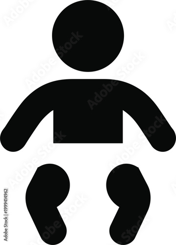 Simple black icon of a baby with a square body and round head and limbs symbol child