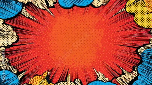 Vibrant Comic Book Style Halftone Art Frame with Empty Space