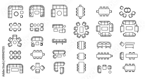 top view vector icons of various furniture arrangements for interior design plans