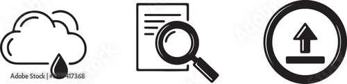 Weather forecast data analysis and cloud storage upload icons