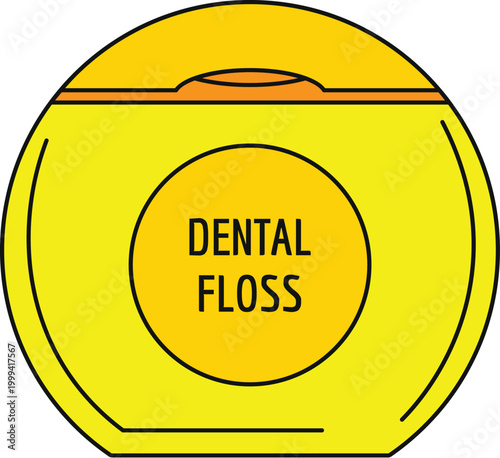 Yellow dental floss container providing essential daily tooth care