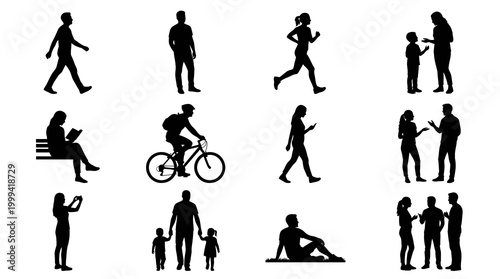 People Silhouettes Set: Diverse Lifestyle and Daily Activities Vector Collection