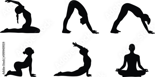 Yoga Pose Silhouette Icon Collection Set Silhouette Icon Pack