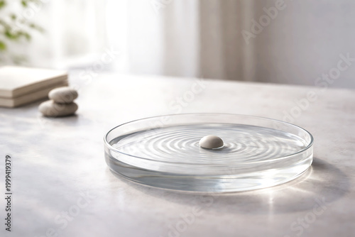 Minimalist white ceramic bowl with spiral pattern on wooden surface wood surface