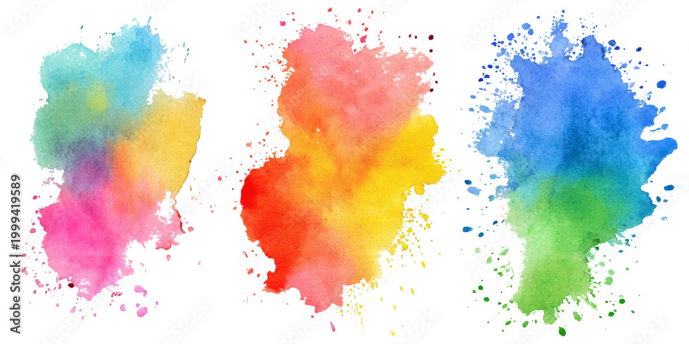 Fototapeta premium Modern watercolor set paint splash design. colorful rainbow artistic brush collections texture and creative vector background.