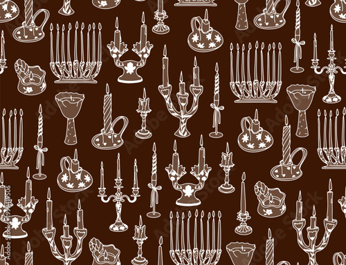 seamless coffee pattern with candelabra candles