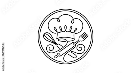 Bakery chef tools line art.